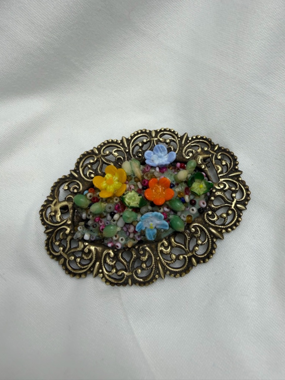 Antique Czech Glass Floral Brooch